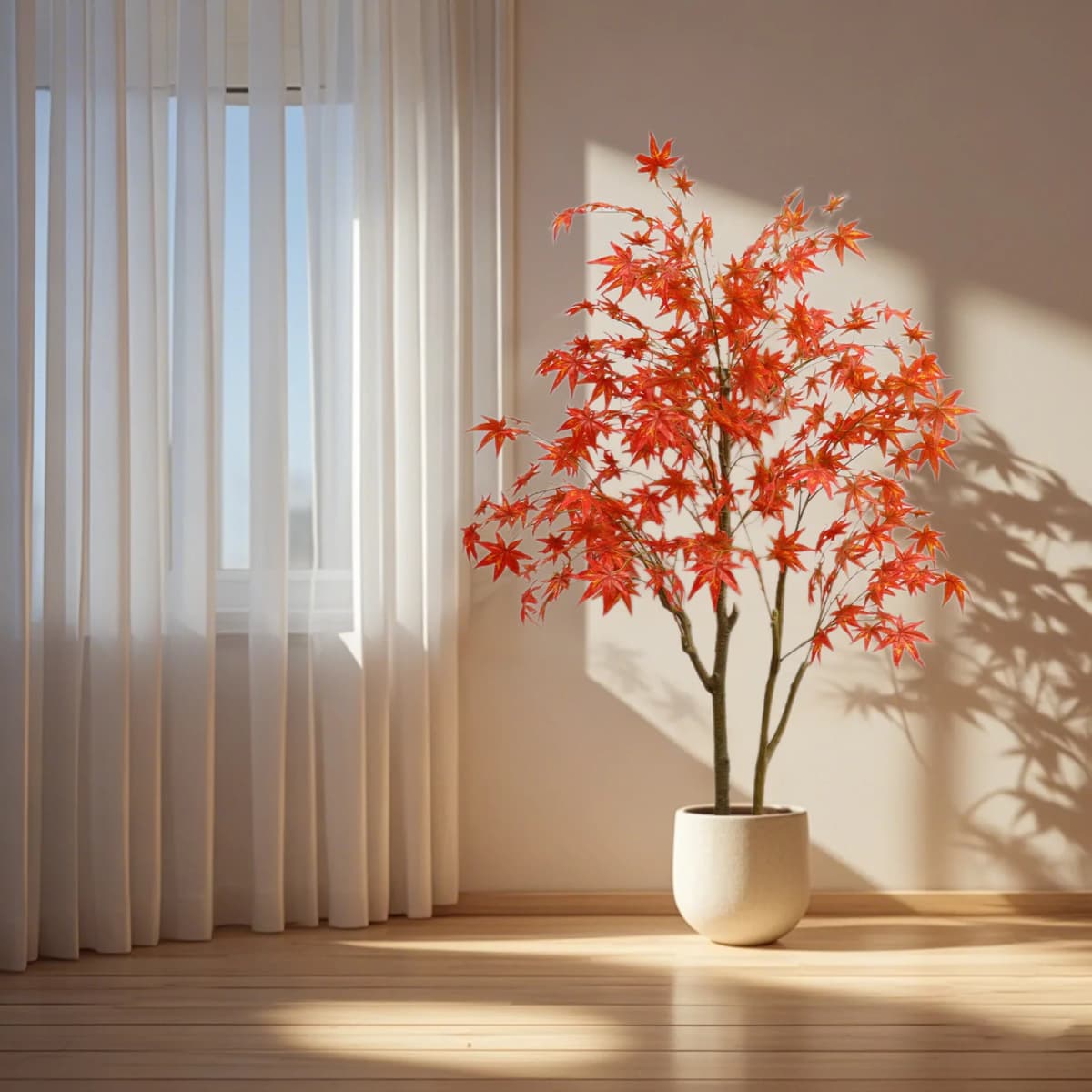Autumn Maple Artificial Fall Tree In Plastic Pot Faux Red Maple Leaves Silk Maple Tree For Thanksgiving Party Home Decoration