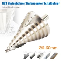 HSS Professional Stage Drill-Peeling Drill Set, Tapered Drill Slot Stepping Drill 6-60mm for Stainless Steel Metal Wood Plastic