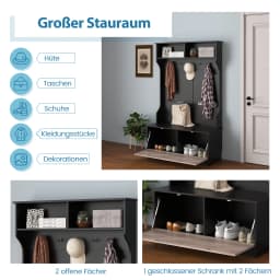 Coat rack with Bench & 5 double hooks, wardrobe with open compartments & shoe cabinet, hallway wardrobe for entrance