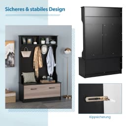 Coat rack with Bench & 5 double hooks, wardrobe with open compartments & shoe cabinet, hallway wardrobe for entrance