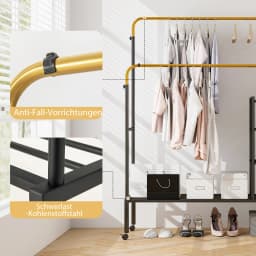 Dresses stand with 2 dresses rods, laundry stand on castors, coat rack stand height adjustable with 3 layers side tracks