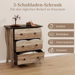 Chest of Drawers with 3 Drawers, Country House Style Sideboard with Folding Fabric Drawers, Wooden Storage Cabinet