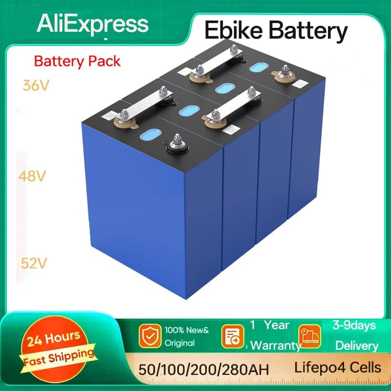 280AH Lifepo4 Battery 3.2V DIY Lithium iron phosphate Cell Rechargeable prismatic For 4S 12v 24v 48v EV Golf Cart Power Tools Camping