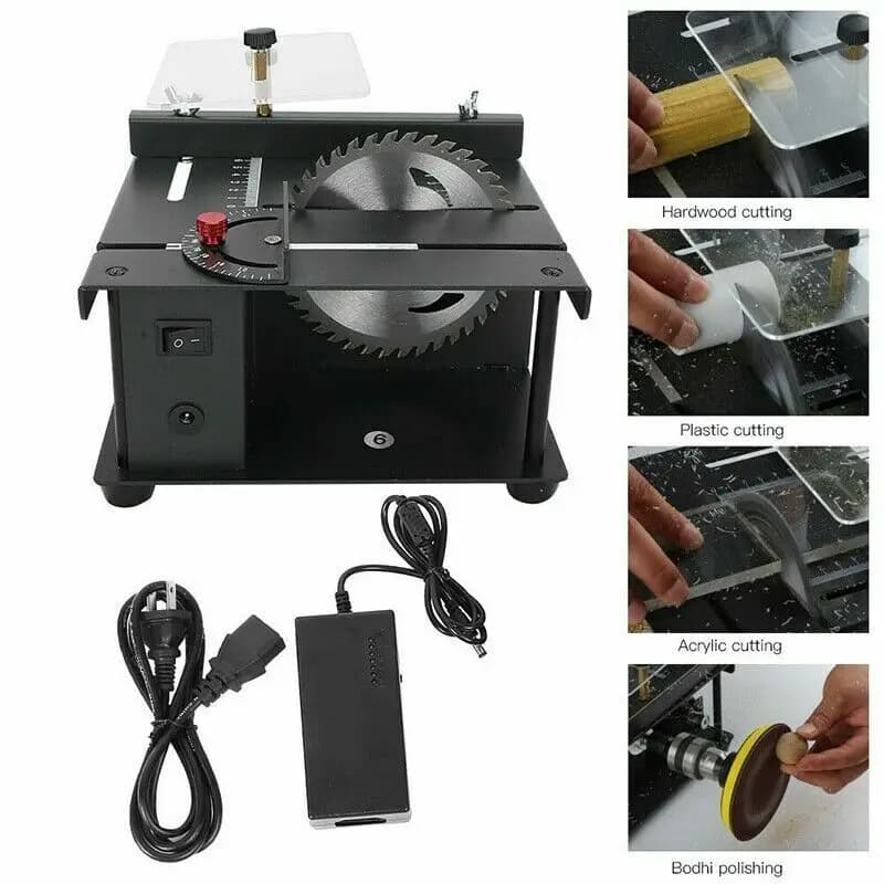 12-24V 200W Table Saw Mini Electric Desktop Saw Cutter Angle Speed Adjustable Cutter for Wood Plastic Acrylic