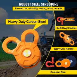 SucceBuy 2pcs 11T Snatch Block Adapt 0.55"/14 mm Synthetic Rope or Soft Shackles Winch Pulley for Tractor Truck ATV & UTV