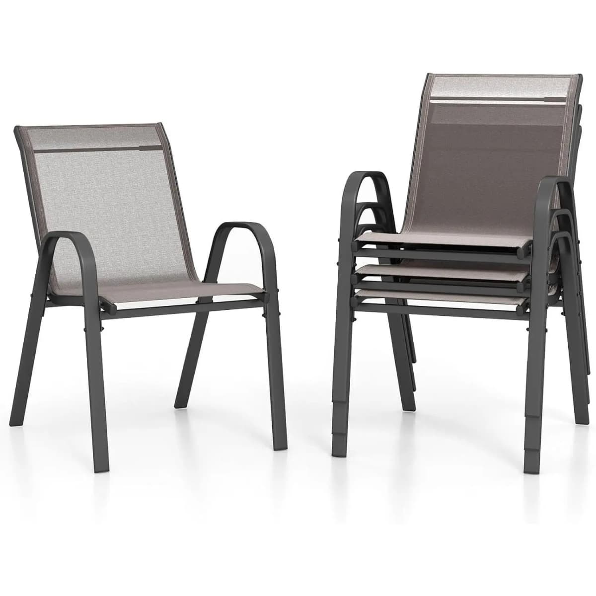 Stackable garden chair, comfortable patio armchair with armrest backrest for outdoor and indoor use, 56x70x84cm, grey