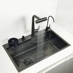 Honeycomb Kitchen Sink Anti-Scratch Nano Technology Left Drain Above Mount Washing Basin Stainless Steel Sinks Waterfall Faucet