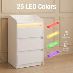 Bedside Table with 3 Drawers, Side Table with Charging Station and LED, 2 AC and 2 USB Ports for Bedroom, Living Room
