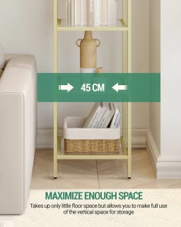 Bookshelf, 6-Tier Display Shelf, Exhibition Shelf, Tempered Glass, Standing Shelves, for Living Room, Bedroom, Gold