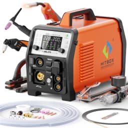 HITBOX HBMC270 Aluminium MIG Welder With Synergistic Control 6 in 1 Stick MMA ARC HF TIG CUT Gas/Gasless MIG Spot Welding for Aluminum Stainless Steel Cutter Large LED Display IGBT Inverter Great for Beginners