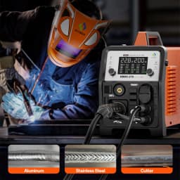 HITBOX HBMC270 Aluminium MIG Welder With Synergistic Control 6 in 1 Stick MMA ARC HF TIG CUT Gas/Gasless MIG Spot Welding for Aluminum Stainless Steel Cutter Large LED Display IGBT Inverter Great for Beginners