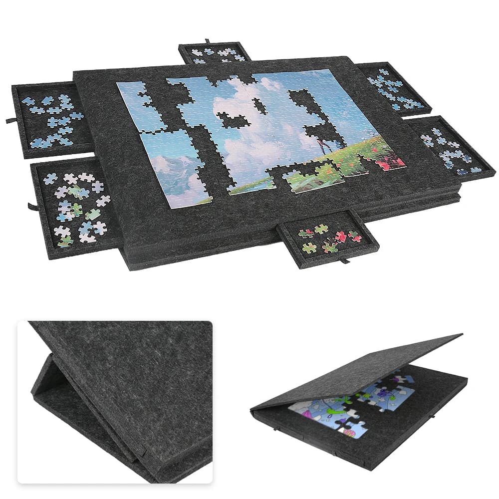 Puzzle Storage Box Jigsaw Puzzle Classification Blanket Board Portable Foldable Non-slip Inclined Storage Plate with 6-Drawer