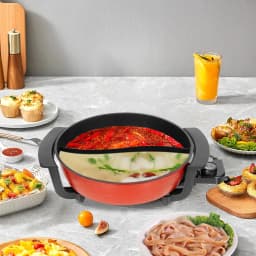 Electric Hot Pot with Divider 220V Chinese Hot Pot Shabu Pot Non-Stick Electric Cooker 1360W Family Meals & Socia