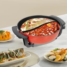 Electric Hot Pot with Divider 220V Chinese Hot Pot Shabu Pot Non-Stick Electric Cooker 1360W Family Meals & Socia