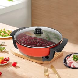 Electric Hot Pot with Divider 220V Chinese Hot Pot Shabu Pot Non-Stick Electric Cooker 1360W Family Meals & Socia