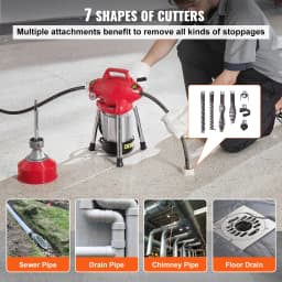 SucceBuy Drain Cleaner Machine 66FT 250W Electric Sewer Snake Auger Manual Feed Pipe Cleaner with 2 Sectional Steel Cables