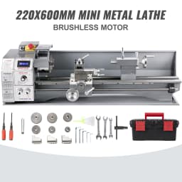 SucceBuy Metal Lathe 220 x 600MM 750W Infinitely Variable Speed Mini Lathe Machine LED Screen for Counter Face Turning Driling