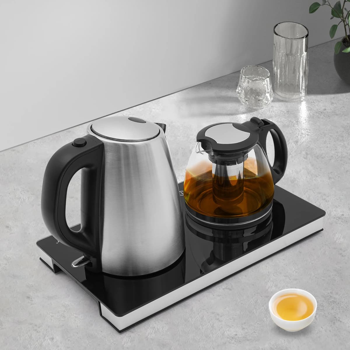 Dual Electric Kettle Set with 0.48Gal & 0.26Gal Capacity, 1800W Power, Overheat Protection, Touch Screen, Fast Boiling