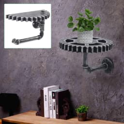 2Piece Floating Shelves Retro Industrial Iron Water Pipe Gear Design Wall Shelf Water Pipe Ledge Floating Shelf for Home Kitchen