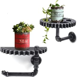 2Piece Floating Shelves Retro Industrial Iron Water Pipe Gear Design Wall Shelf Water Pipe Ledge Floating Shelf for Home Kitchen