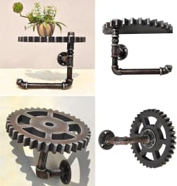 2Piece Floating Shelves Retro Industrial Iron Water Pipe Gear Design Wall Shelf Water Pipe Ledge Floating Shelf for Home Kitchen