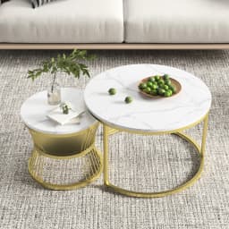 Rosahqnda Set of 2 Set tables Modern Round Couch tables with Storage, Sofa Side tables living room furniture