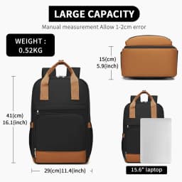 KONO WOMEN'S Waterproof Laptop Backpack with 15.6 Inch Laptop Compartment headphones Connector Ergonomic Ideal for School & Travel