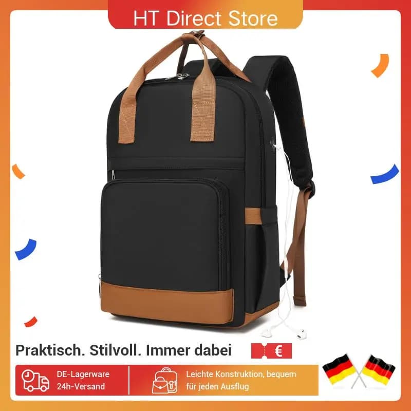 KONO WOMEN'S Waterproof Laptop Backpack with 15.6 Inch Laptop Compartment headphones Connector Ergonomic Ideal for School & Travel