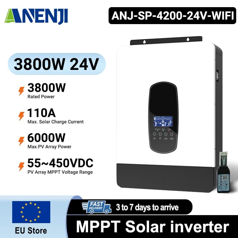4KW 24V 100A Hybrid Solar Inverter 230VAC Off Grid Pure Sine Wave 500VDC 50/60Hz Solar Controller With WIFI Built-in BMS 