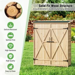 Outdoor Storage Shed, Solid Wood Tool Shed Organizer with Water-Resistant Sloped Asphalt Roof Removable Shelves & Lockable Doors