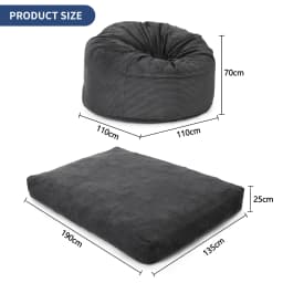 Giant Corduroy Bean Bag Chair Bed for Adults, 2-in-1 Convertible Floor Sofa to Mattress with Removable Washable Cover