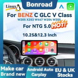 BONROAD 10.25 12.3 1920*720 2400*900 Wireless CarPlay Car Multimedia Linux Touch Screen For Mercedes Benz W205 GLC A C V Class W447 Android Auto Mirroring Airplay Autolink GPS Stereo Navigation