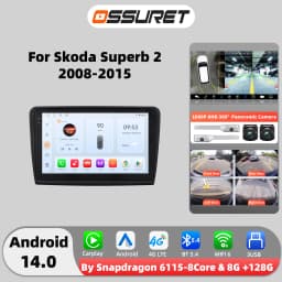 Car radio For Skoda Superb 2 2008 - 2015 Carplay Android Auto multimedia Video player GPS navi Stereo 360 CAM RDS BT 2DIN Screen