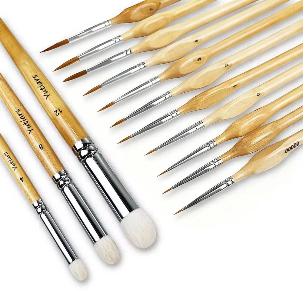 Miniature Paint Brushes Set - Premium Goat Hair Dry Brushes for Model Painting, Domed Drybrush Kit for Scale Models & Miniatures