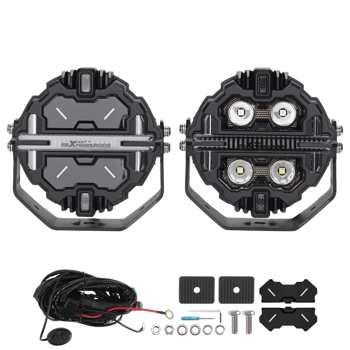 Round 5" LED Light Pods Spot Beam white 6000K Amber 3000K Off Road Light Bar