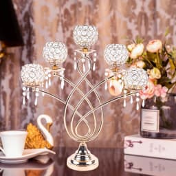 Crystal Decorative Candelabra Centerpiece 5-Arm Candlesticks Holder for Table Dining Table Home Decor Wedding Party Anniversary