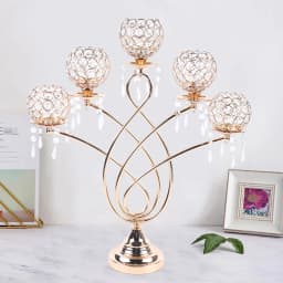 Crystal Decorative Candelabra Centerpiece 5-Arm Candlesticks Holder for Table Dining Table Home Decor Wedding Party Anniversary