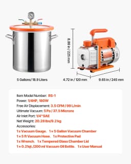 SucceBuy 3 Gallon / 5 Gallon Vacuum Chamber with 3.5 CFM Single Stage Vacuum Pump for Stabilizing Wood Degassing Silicone Resin