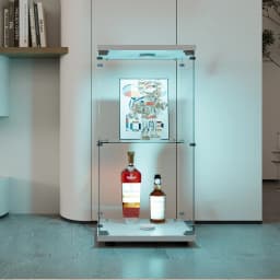 Comanlai 2 Layers, Single Door Glass Display Cabinet with Glass Doors, Standing, Corner Bookcase with LED Lighting