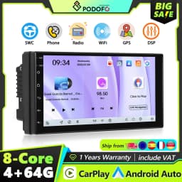Podofo 2Din 4+64G Android Car Radio Snapdragon 8 Core Universal Car Intelligent System Carplay Android Auto GPS WIFI Mirror Link