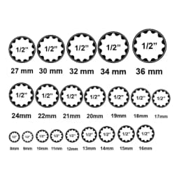 Podofo 1/2" Drive Socket Spanner Set 21PCS Multi-Tooth 6 12 Point External Socket Tool Kit for Auto Repair