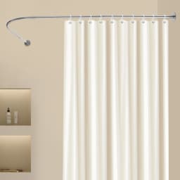 L Shaped Corner Shower Curtain Rod Wall Mounted Adjustable 27.5-37.4 Inch Silver Bathroom Telescopic Pole