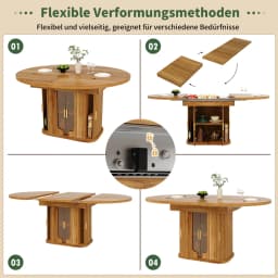 Modern Extendable Round To Oval Dining Table Wood 118-158cm 6 Seater Kitchen Dining Table with Glass Door Storage Home Furniture