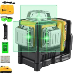 OWJHE 12 Lines 3 Sides 360 Degree Vertical Laser Level Green Meter IP65 Proof Cross Line Tool With 12V Lithium Battery Charger