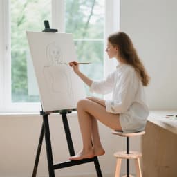 48-65 Cm Adjustable Wooden Artist Stool, Swivel Drafting Chair for Drawing Table & Studio Home Use
