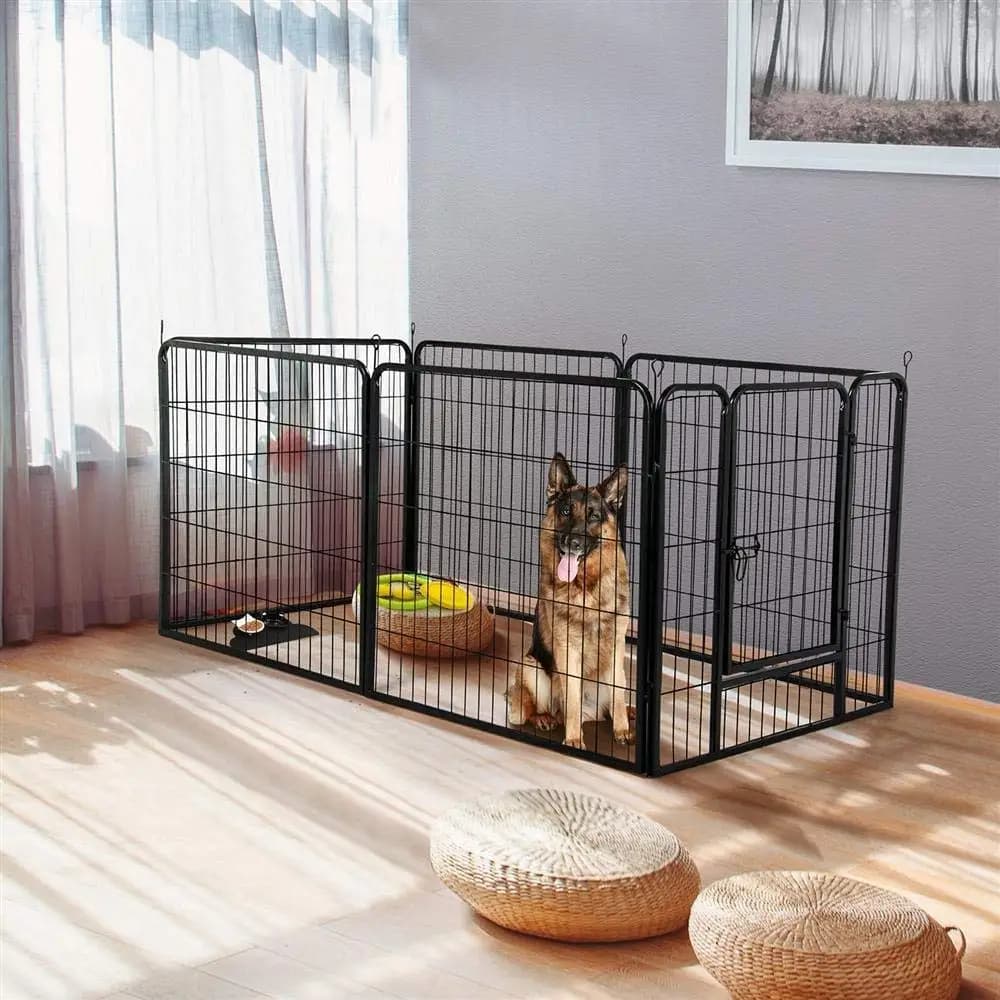 Park enclosure for small dogs puppies rabbit outdoor indoor 80x60 cm 6 panels with black door