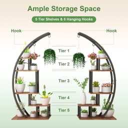 5 Tier Metal Plant Stand Creative Half Moon Shape Ladder Flower Pot Stand Rack for Home Patio Lawn Garden Balcony Holder