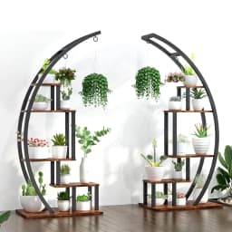 5 Tier Metal Plant Stand Creative Half Moon Shape Ladder Flower Pot Stand Rack for Home Patio Lawn Garden Balcony Holder
