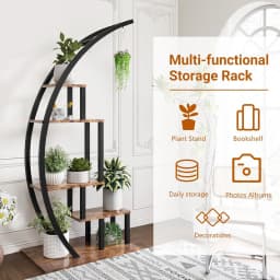 5 Tier Metal Plant Stand Creative Half Moon Shape Ladder Flower Pot Stand Rack for Home Patio Lawn Garden Balcony Holder