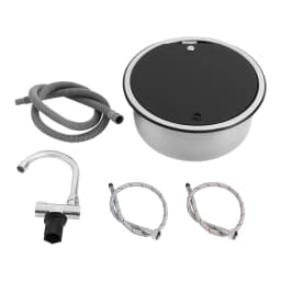 RV Kitchen Sink, Camper Boat Stainless Steel Hand Wash Basin W/ Folding Faucet, RV Bar Circle Drop-In Washbasin, 13.39 * 5.91"